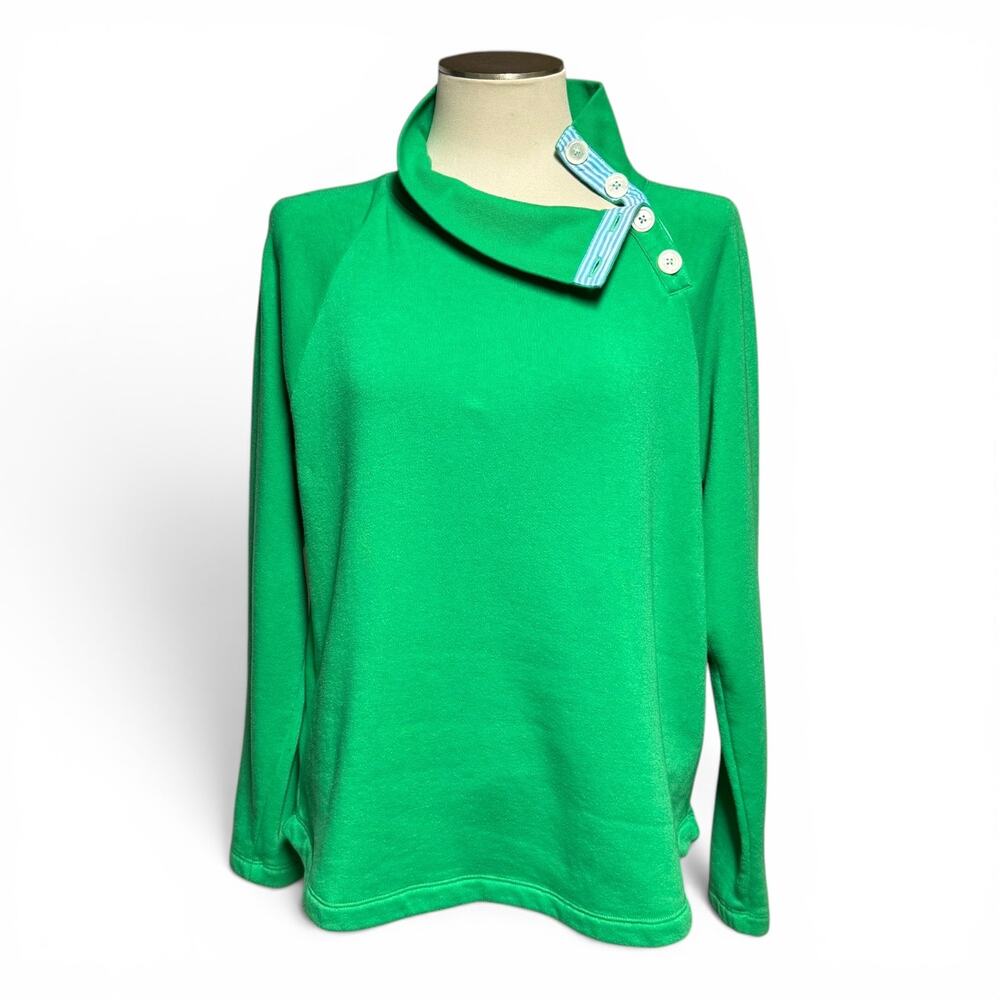 J.Crew‎ Cotton Wide Button Collar Pullover Fleece Sweatshirt Top Green XL